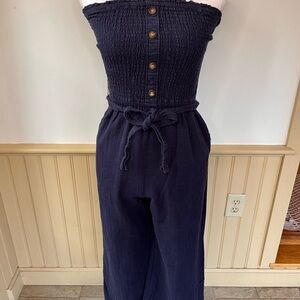 Abercrombie & Fitch Navy Ruched Strapless Jumpsuit Size S Linen Cotton Romper